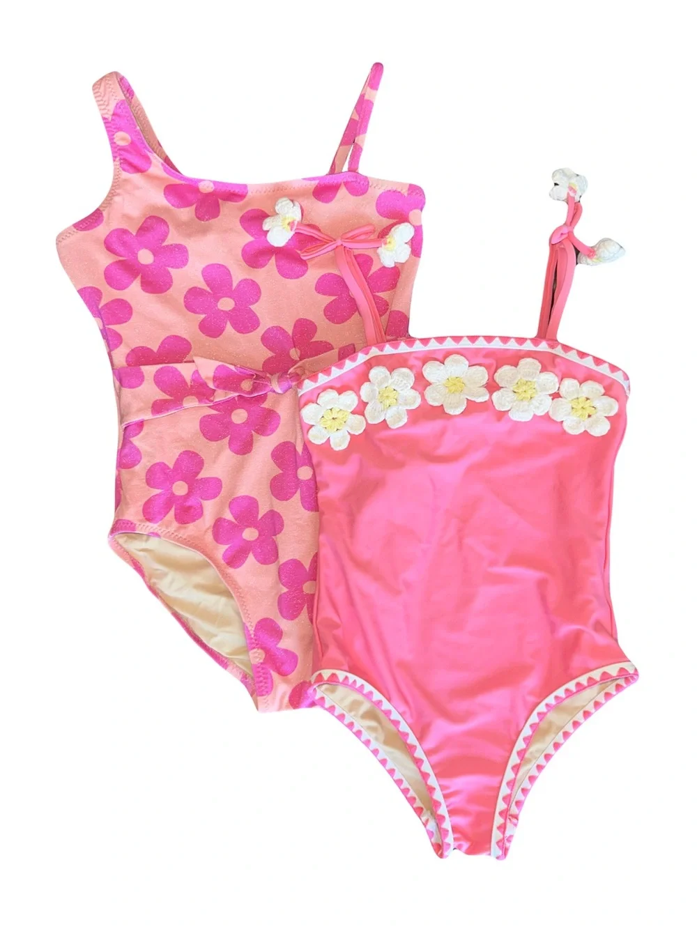 *SET OF 2* Shade Critters Girls Flower Crochet Pink One Piece Bathing Suits Sz 6
